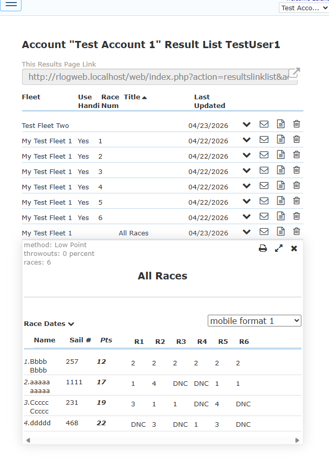 Score Report All Races